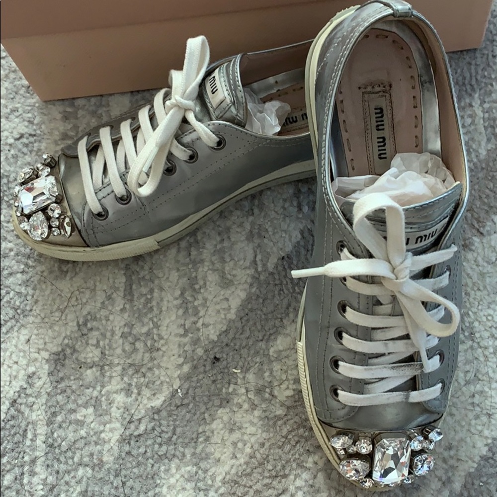 Miu miu metallic jewel toe sneakers